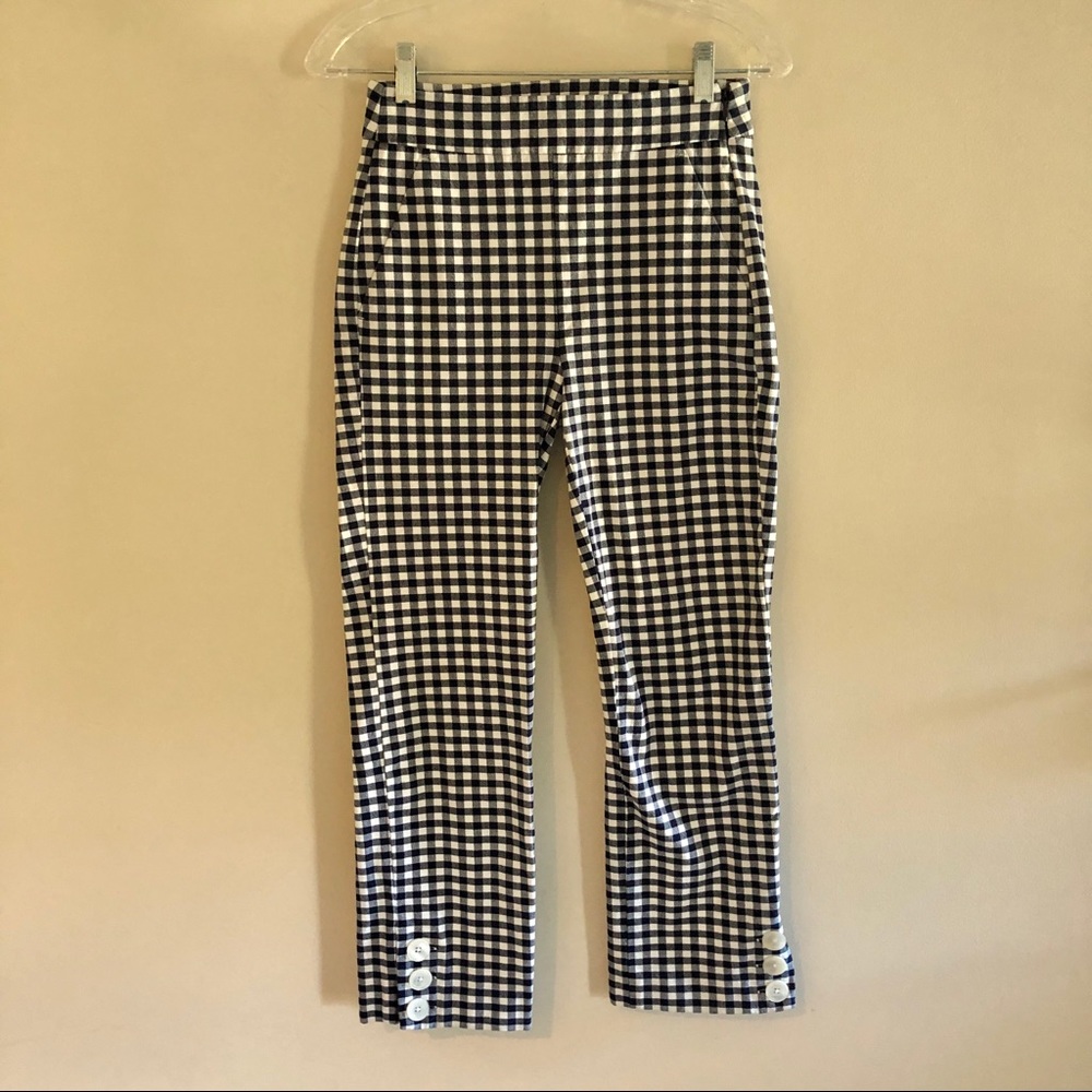 J. Crew Navy Blue and White High Waisted Cropped Gingham Pants
